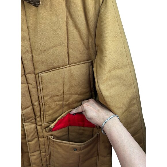 Vtg Walls Blizzard-Pruf Quilted Barn Coat Mens L Brown Corduroy Collar Workwear - Picture 8 of 16